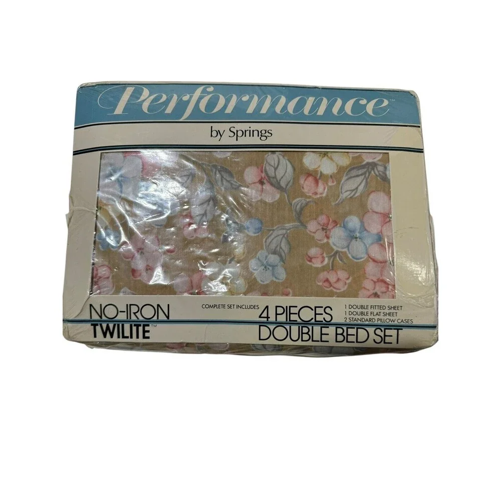 Vintage Performance By Springs 4 Pieces Double Bed Set Watercolor Garden New